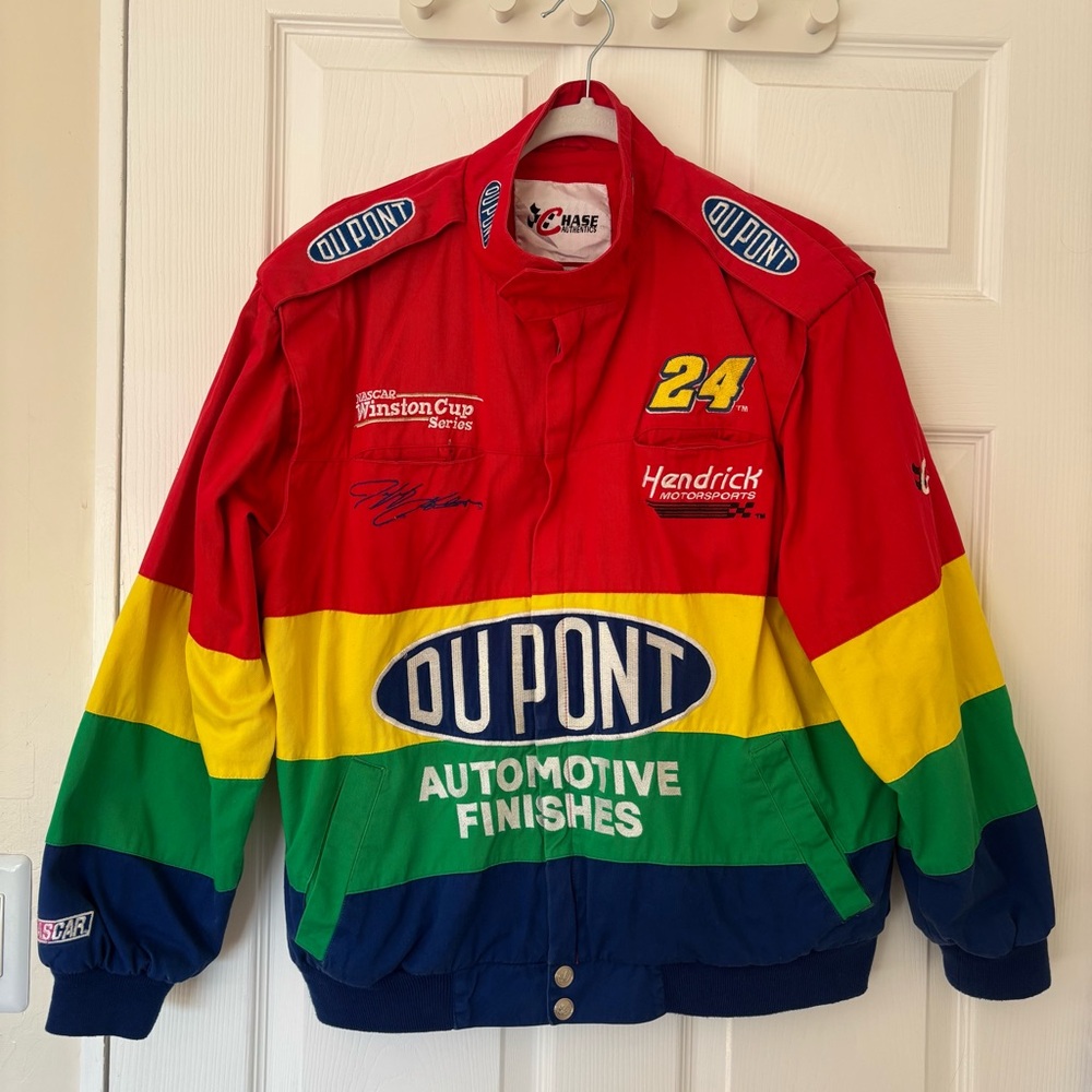 Vintage 90s Chase Authentics NASCAR DuPont Racing Rainbow Jacket Medium